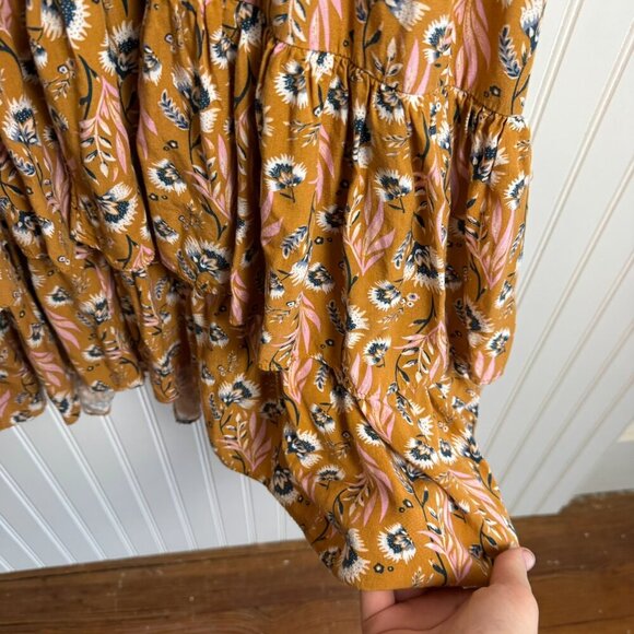 Universal Thread Yellow/Brown Floral Defined Waist Midi Dress R11 - Picture 5 of 6